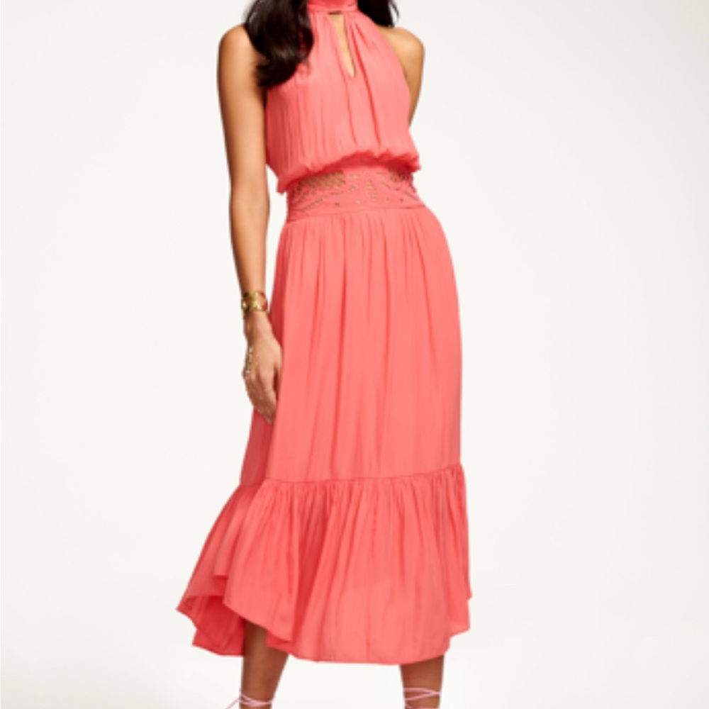 Coral Halter Neck Midi Dress